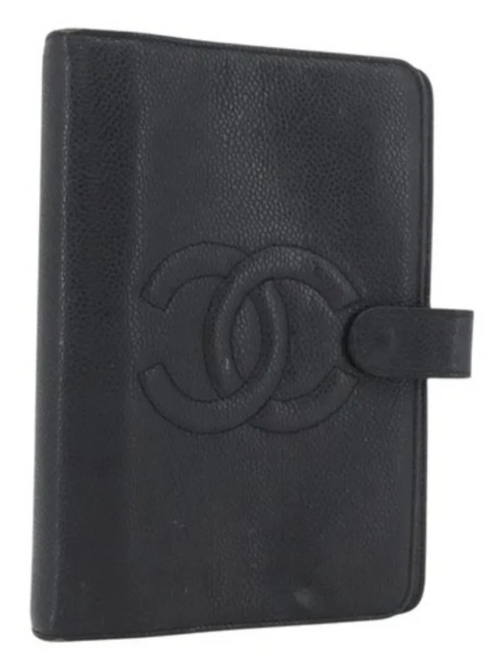 CHANEL Day Planner Cover Grained Calf Skin Black Gold CC Auth BA10875